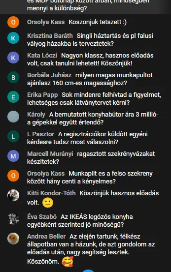Élő chat részlet egy korábbi előadásról: konkrét konyhás kérdések a nézőktől